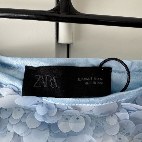 Zara Pale Blue Sequin Mini Skirt - Picture 2 of 2